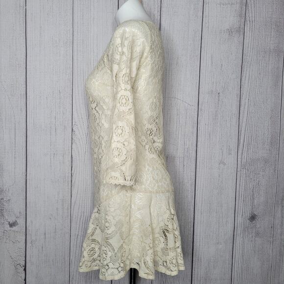 Free People Walking To The Sun Cream Lace Tunic Dress No Underlay Size 2 - Picture 4 of 8